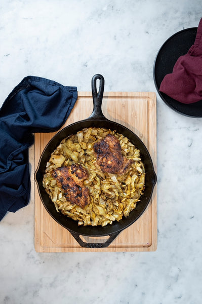 One-Skillet Chicken Thighs with Cabbage